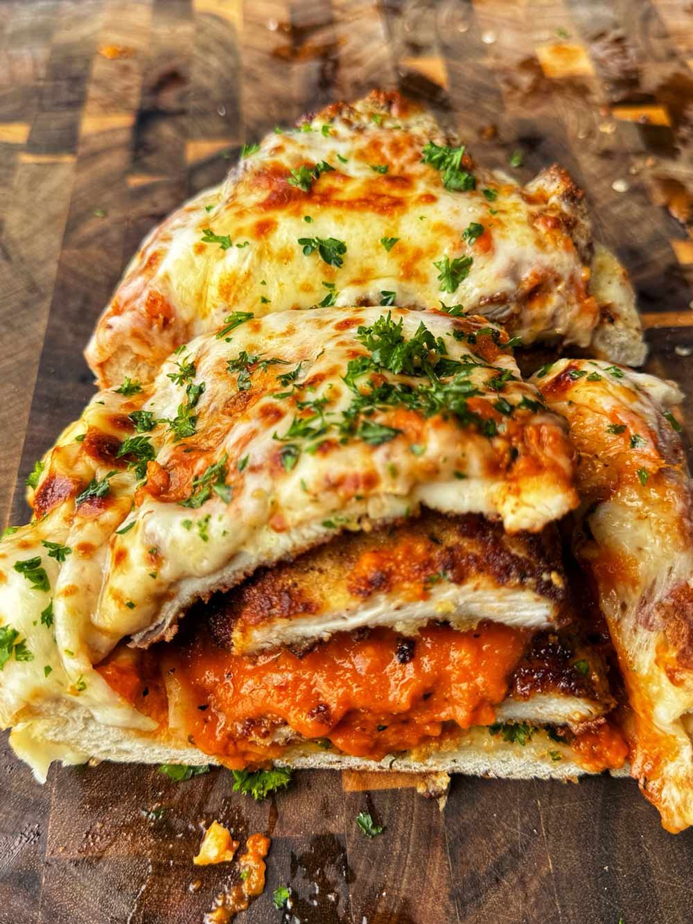 Baked Stuffed Chicken with Warm Parmesan Sauce & Toasted Bread recipe