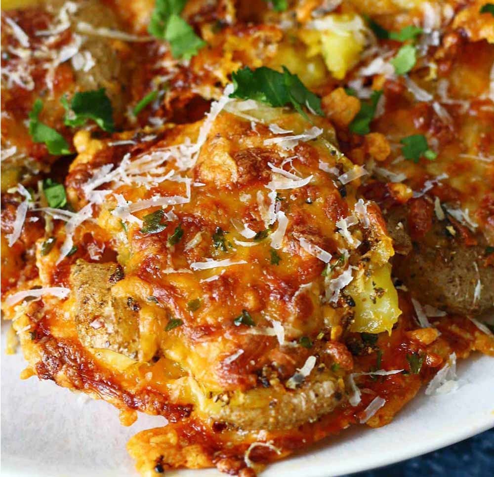 Smashed Potato Skillet with Cheddar Cheese Sauce